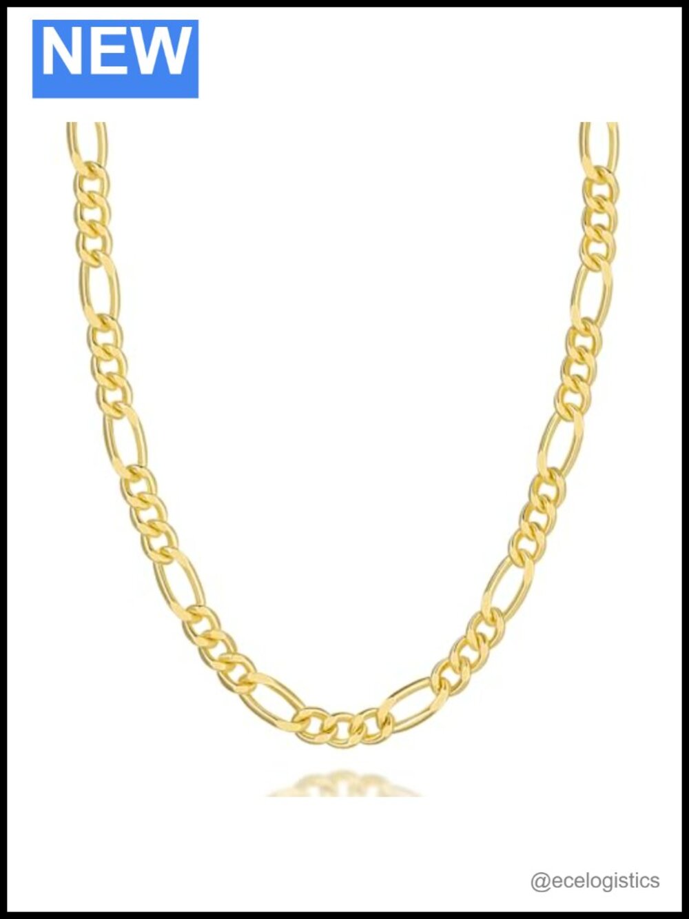 14k Gold Plated Figaro Chain Necklace Unisex 16-26 Inches Lobster Clasp